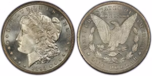 1893 Carson City Morgan silver dollar showing Liberty head with coronet on obverse and eagle with CC mintmark below on reverse, displaying original mint luster