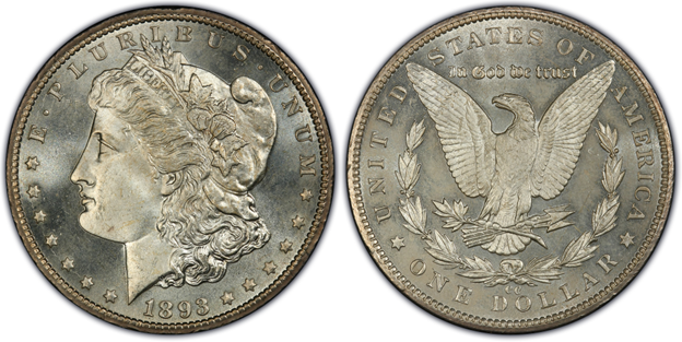 1893 Carson City Morgan silver dollar showing Liberty head with coronet on obverse and eagle with CC mintmark below on reverse, displaying original mint luster