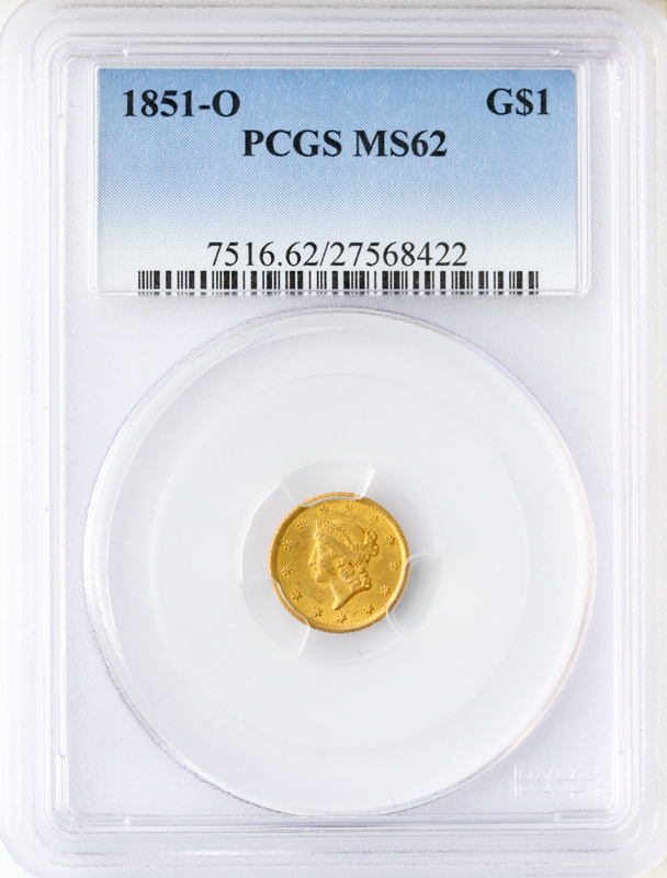 1851-O $1 Gold PCGS MS62