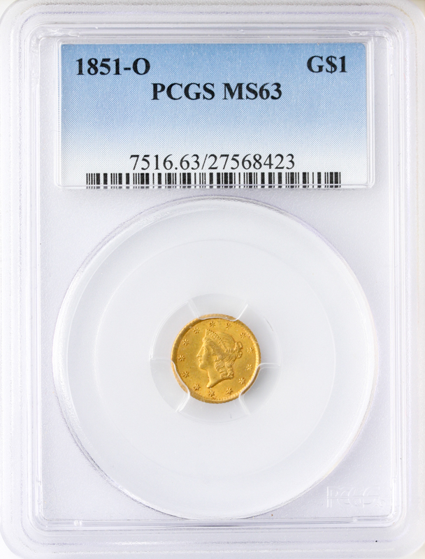 1851-O $1 Gold PCGS MS63
