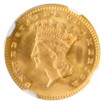 1874 $1 Gold Type 3 NGC MS67 CAC