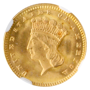 1874 $1 Gold Type 3 NGC MS67 CAC