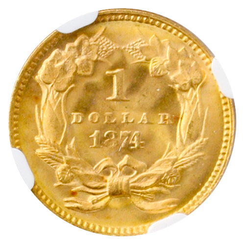 1874 $1 Gold Type 3 NGC MS67 CAC 1874 $1 Gold Type 3 NGC MS67 CAC