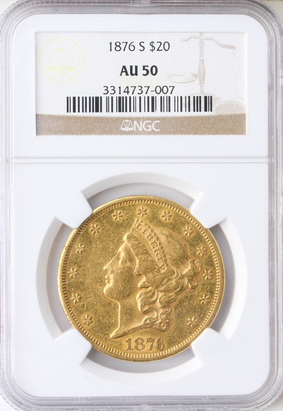 1876-S $20 Liberty NGC AU50