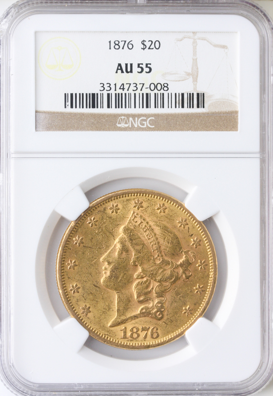 1876 $20 Liberty NGC AU55