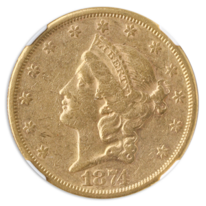 1874-S $20 Liberty NGC AU50