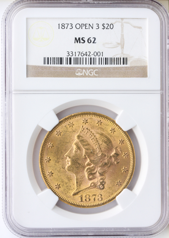 1873 $20 Liberty Open 3 NGC MS62 1873 $20 Liberty Open 3 NGC MS62