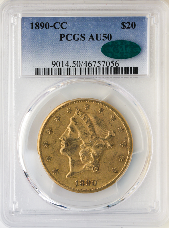 1890-CC $20 Liberty PCGS AU50 CAC