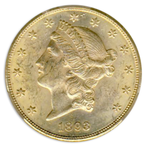 1893-CC $20 Liberty CACG AU58
