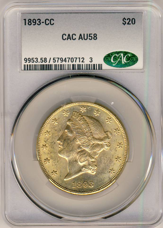 1893-CC $20 Liberty CACG AU58 1893-CC $20 Liberty CACG AU58