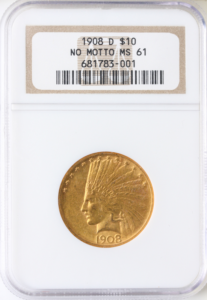 1908-D $10 Indian No Motto NGC MS61