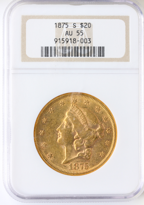 1875-S $20 Liberty NGC AU55 1875-S $20 Liberty NGC AU55