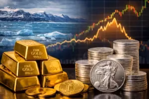 Gold and Silver Stock and Ice Background