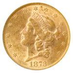 1873 $20 Liberty Open 3 PCGS AU55