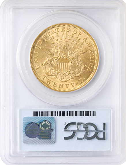 1873 $20 Liberty Open 3 PCGS AU55