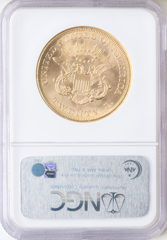 1857-S $20 Liberty SSCA NGC MS67 CAC