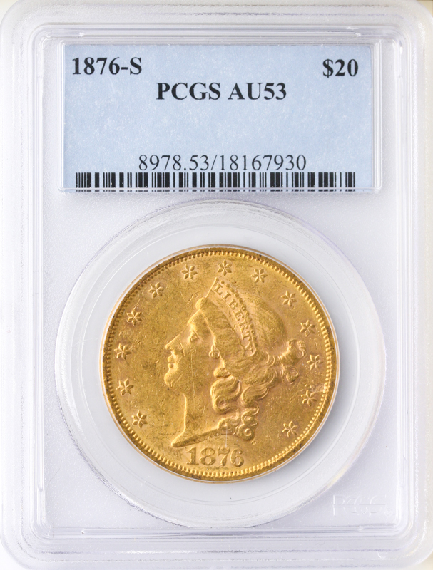 1876-S $20 Liberty PCGS AU53