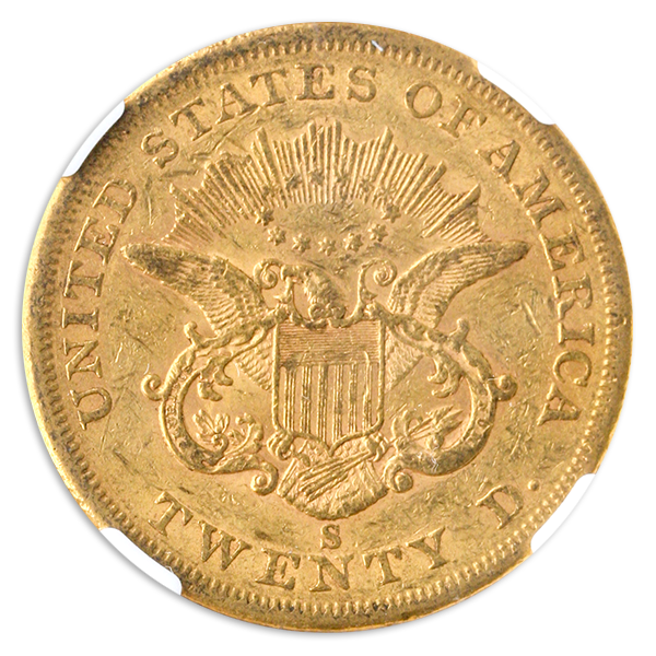 1859-S $20 Liberty NGC AU53 CAC
