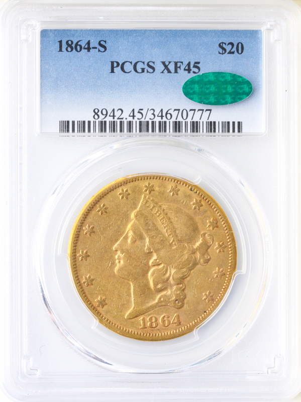 1864-S $20 Liberty PCGS XF45 CAC