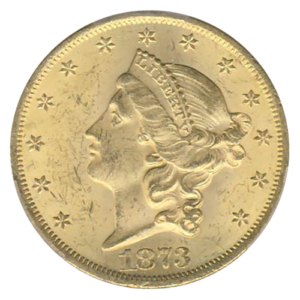 1873 $20 Liberty Open 3 PCGS MS63 CAC +