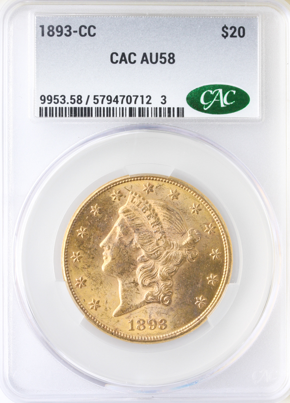 1893-CC $20 Liberty CACG AU58