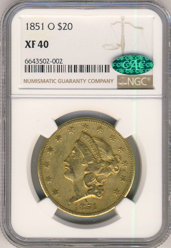 1851-O $20 Liberty NGC XF40 CAC