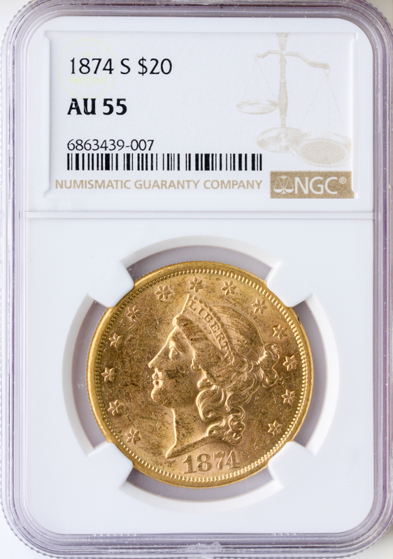 1874-S $20 Liberty NGC AU55 1874-S $20 Liberty NGC AU55