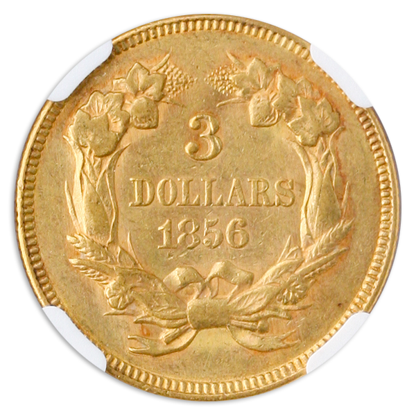 1856 $3 NGC AU55 CAC