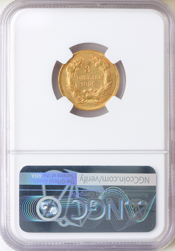 1856 $3 NGC AU55 CAC