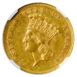 1863 $3 GOLD NGC AU55 CAC