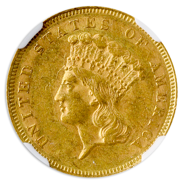 1863 $3 GOLD NGC AU55 CAC 1863 $3 GOLD NGC AU55 CAC