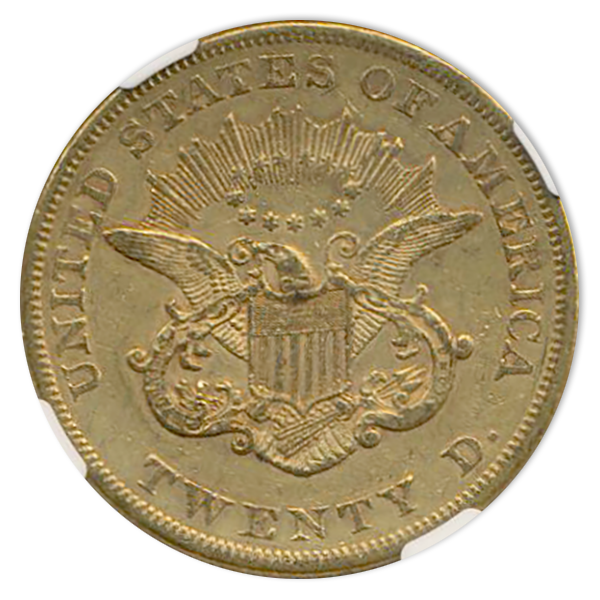 1858 $20 Liberty NGC AU53 CAC
