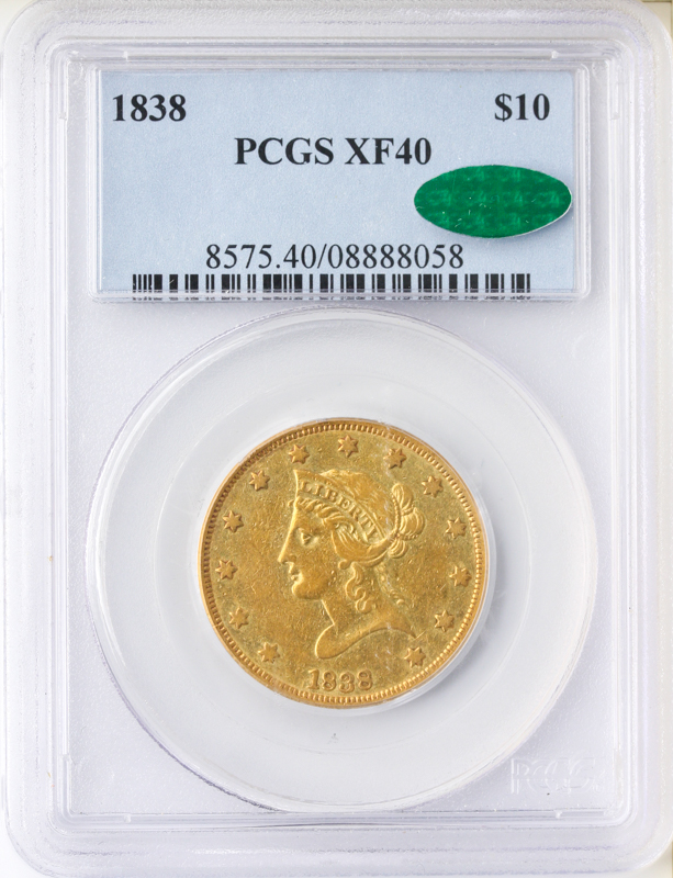 1838 $10 Liberty PCGS XF40 CAC