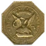 1851 $50 Humbert 880 Reeded Edge NGC AU55