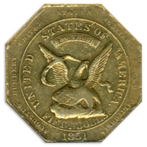 1851 $50 Humbert 880 Reeded Edge NGC AU55