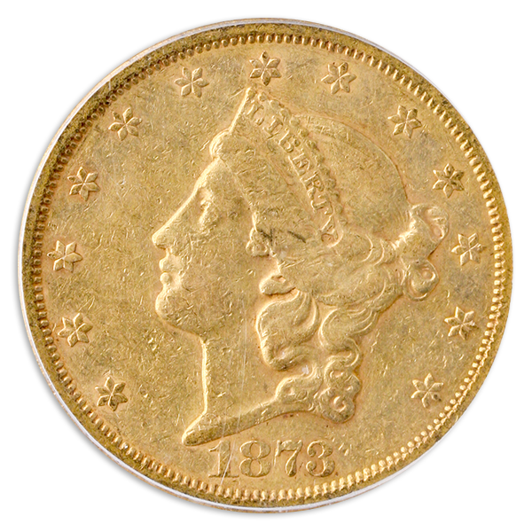 1873-S $20 Liberty Closed 3 PCGS AU50 1873-S $20 Liberty Closed 3 PCGS AU50