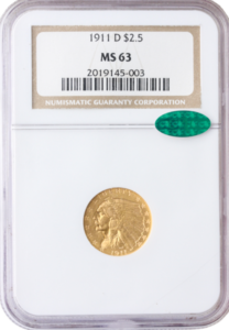 1911-D $2 1/2 Indian NGC MS63 CAC
