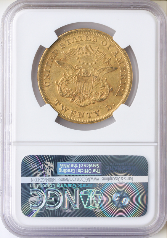 1853 $20 Liberty Gold Coin NGC About Uncirculated 55(AU55) CAC 1853 $20 Liberty Gold Coin NGC About Uncirculated 55(AU55) CAC