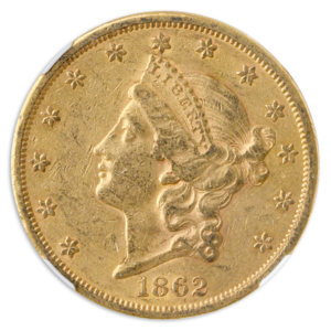 1862 $20Liberty NGC AU53 CAC