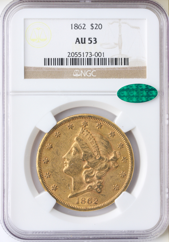 1862 $20Liberty NGC AU53 CAC