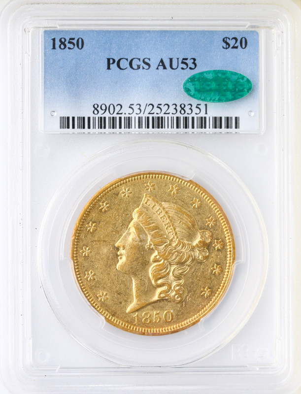 1850 $20 Liberty PCGS AU53 CAC