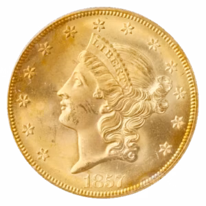 1857-S $20 Liberty Obverse