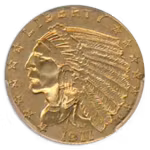 1911-D $2 1/2 Indian Gold Coin PCGS About Uncirculated 55(AU55) CAC