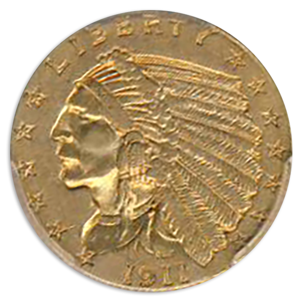 1911-D $2 1/2 Indian Gold Coin PCGS About Uncirculated 55(AU55) CAC 1911-D $2 1/2 Indian Gold Coin PCGS About Uncirculated 55(AU55) CAC
