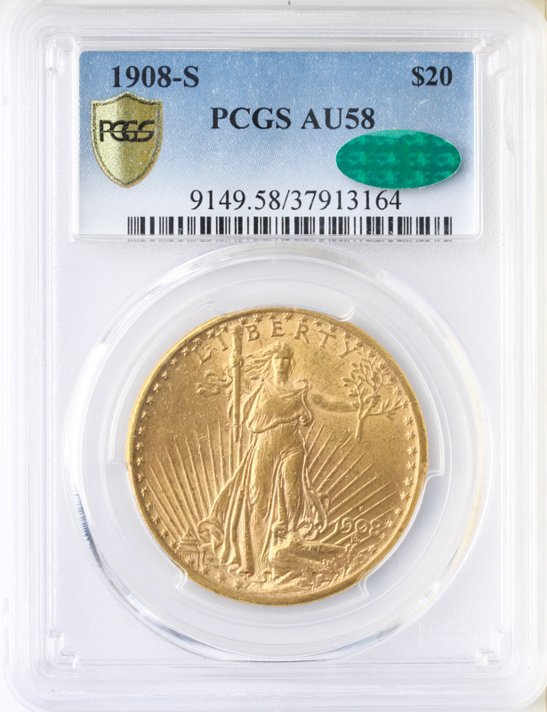 1908-S $20 Saint Gaudens PCGS AU58 CAC