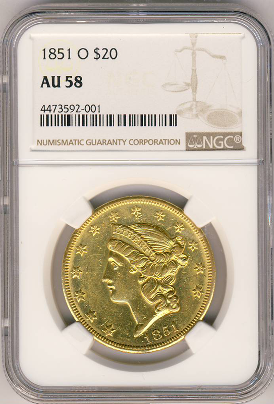 1851-O $20 Liberty NGC AU58