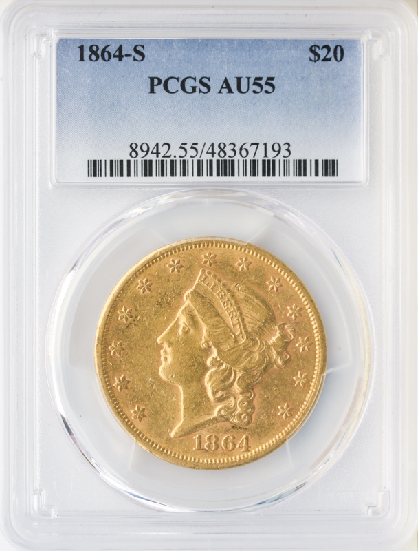 1864-S $20 Liberty PCGS AU55 1864-S $20 Liberty PCGS AU55