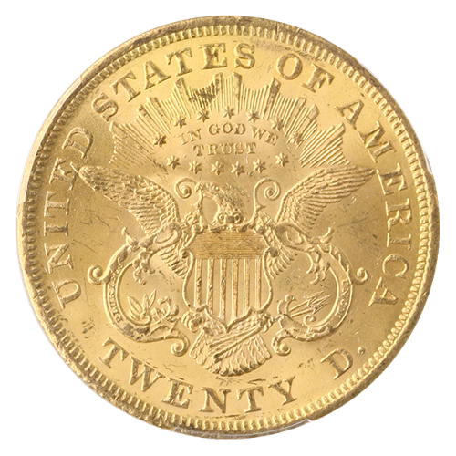 1873 $20 Liberty Open 3 PCGS MS63 CAC +