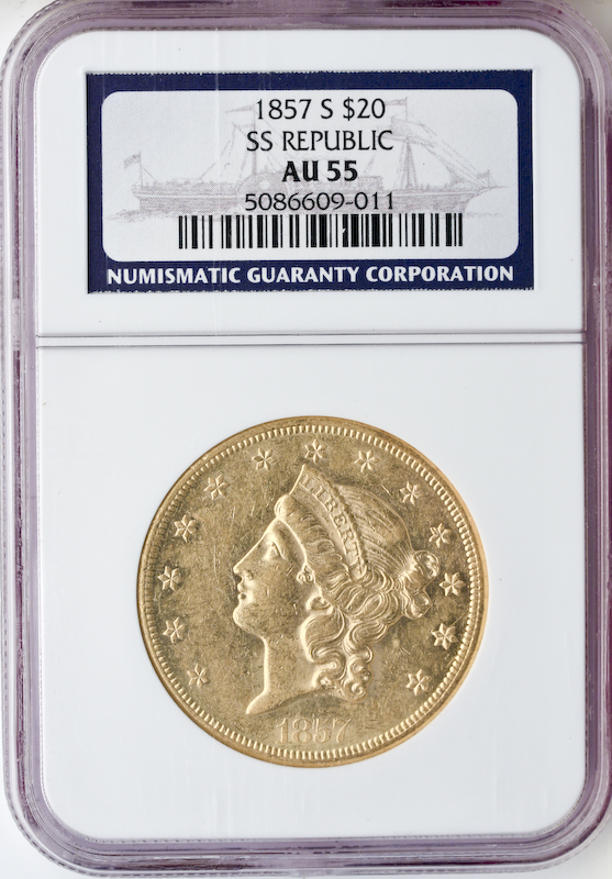 1857-S $20 Liberty S.S. Republic NGC AU55