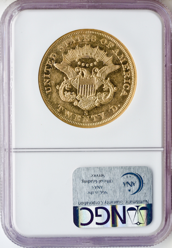 1857-S $20 Liberty S.S. Republic NGC AU55